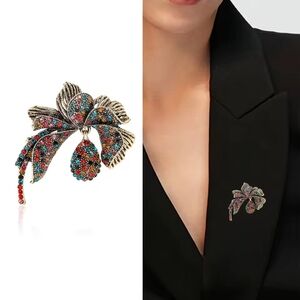 Anthropologie Gold and Multicolor Floral Brooch